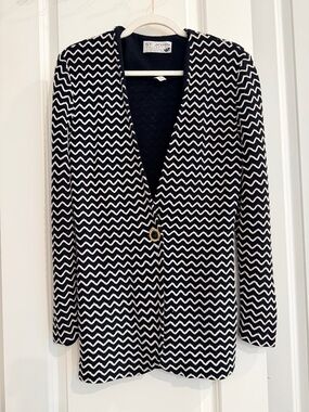 St. John Black and White Zigzag Knit Blazer